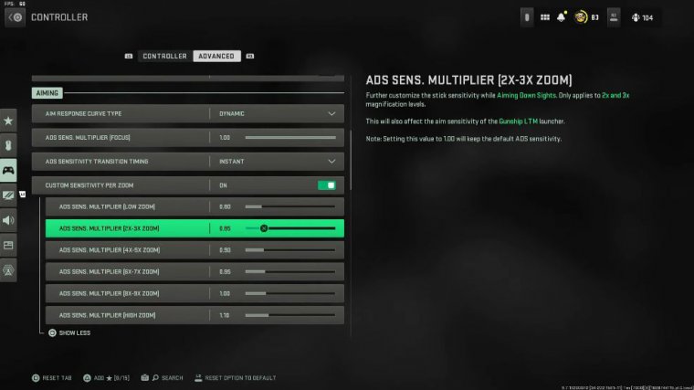 Sensitivity settings