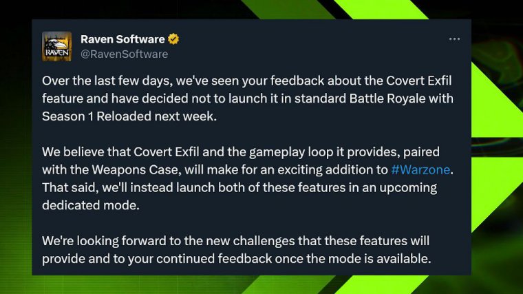 Raven is already removing the covert exfil in warzone season 1 reloaded