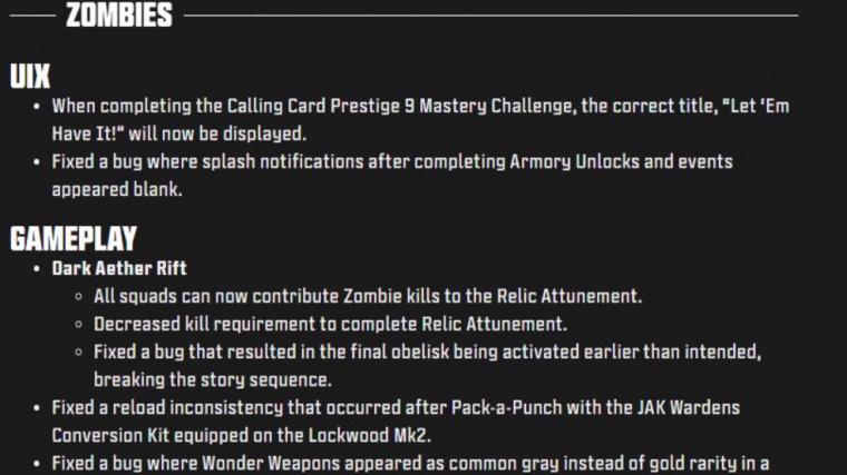 Zombies update 1.44 patch notes